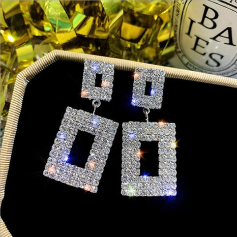 Fashion Ornament Geometric Square Shaped Rhinestone Alloy Earring's discount tags