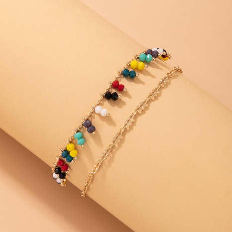 Fashion Ornament Colorful Beaded Pendant Double-Circle Alloy Anklet Set's discount tags