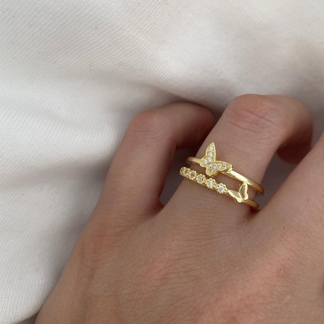 Oro elegante de moda-Doble con incrustaciones de diamantes de imitación plateadas-Anillo de capa de Metal para mujer's discount tags