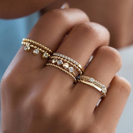 Oro delicado de moda-Chapado en diamantes de imitación incrustaciones múltiples-Juego de anillos de capa de 8 piezas's discount tags