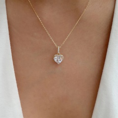 Simple Graceful Heart-Shaped Pendant Rhinestone Inlaid Collarbone Chain Necklace Female