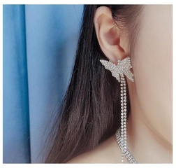 New Fashion Claw Chain Diamond Butterfly Long Tassel Rhinestone Earrings