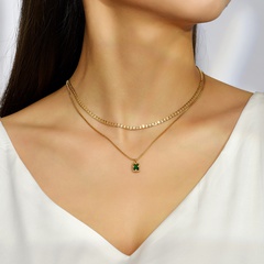 Simple Fashion Double-Layer Green Zircon Pendant Copper Necklace