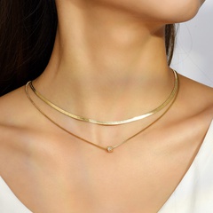 Fashion Simple Women Hip Hop Double Layer Gold Snake Bones Chain Copper Necklace