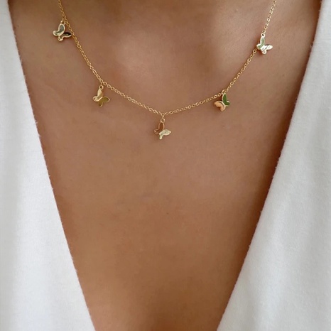 2022 nueva moda oro-Plateado mariposa simple-Collar de cadena de suéter de capa's discount tags