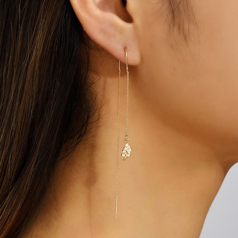 new Fashion Leaf Zircon Pendant Ear Line Women's U-Shaped Long Copper Earrings's discount tags