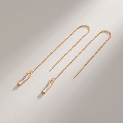 Fashion Simple Zircon Long Tassel Drop Female Copper Earrings