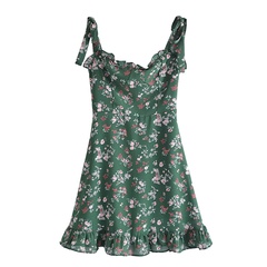 Vintage Style Floral Print Slim Fit sleeveless Lace-up Dress