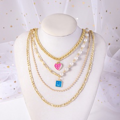 Fashion New Simple Cartoon Square Smiley Heart Shaped Pendant Multi-Layer Smiley Necklace