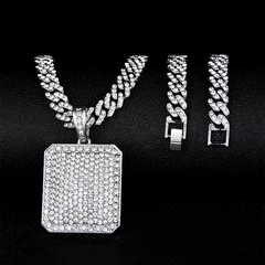 Collier pendentif unisexe hip-hop géométrique diamant strass alliage