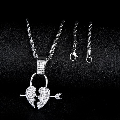 Unisex Hip-Hop Heart Alloy Plating Rhinestone Pendant Necklace's discount tags