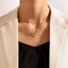 Fashion Simple Ol Ornament Triangle Hollow Geometric Multi-Layer Alloy Necklace