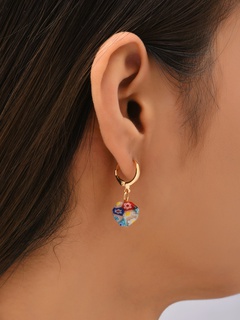 Retro Flower Artificial Gemstones Alloy Asymmetrical Drop Earrings