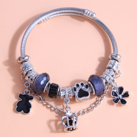 Fashion Metal Simple Bear Crown Flower Pendant Beaded Bracelet's discount tags
