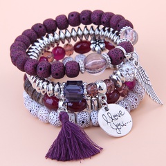 Fashion Simple Wild Disc Heart Wings Tassel Multilayer Bracelet