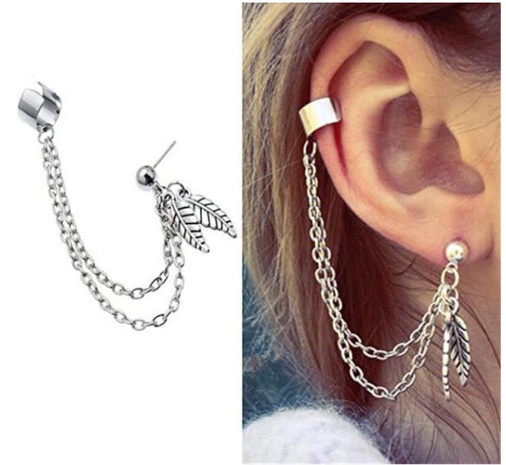 Fashion Leaf Shape Tassel Pendant Chain Alloy Ear Studs Ear Clip's discount tags