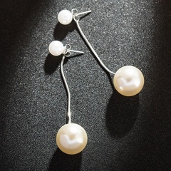 Mode Nouvelle Incrustation Deux Perles Longue Boucles D'oreilles En Cuivre