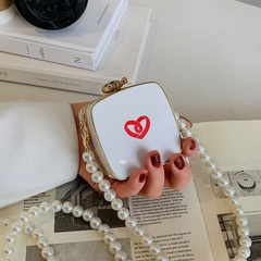 Bolso compacto de moda clásico de cadena de perlas Mini Crossbody lápiz labial en polvo