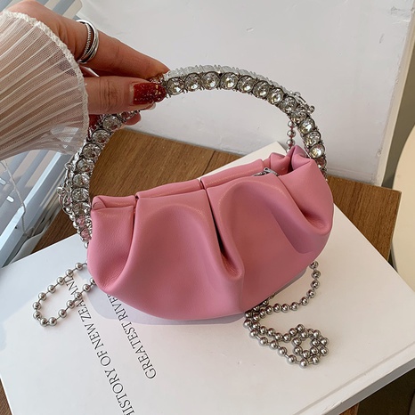 2022 Fashion Elegant Pleated Rhinestone Inlaid Chain Messenger Bag's discount tags