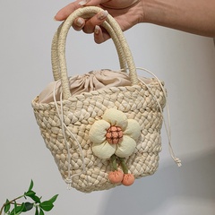 2022 New Fashion fabric flower Portable Bucket Straw Bag