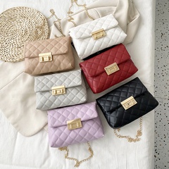 fashion new style square buckle rhombus embroidery thread messenger chain small square bag