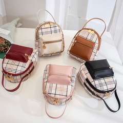 new style contrast color plaid pattern Double Zipper Backpack