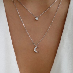 2022 New Fashion Five-Pointed Star Moon Pendant Multi-Layer Sweater Chain Necklace Women