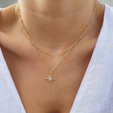Oro de moda-Colgante de estrella con incrustaciones de diamantes de imitación-Collar de capas para mujer's discount tags