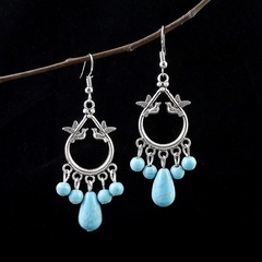 Ethnic Style Silver Vintage Ornament Turquoise Earrings