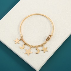 Fashion Creative Inlaid Zircon Open Adjustable Star Moon Copper Bracelet