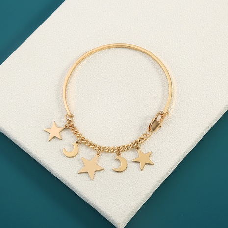 Fashion Creative Inlaid Zircon Open Adjustable Star Moon Copper Bracelet's discount tags
