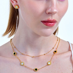 Mode goldenen Galvani Shell edelstahl Stud Ohrringe Doppel Schicht halskette
