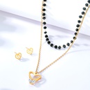 Mode dor creux en acier inoxydable en forme de coeur Boucles Doreilles Double Couche noir perles pendentif zircon collierpicture6