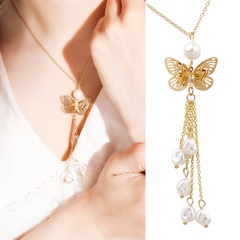 Crystal Stone Retro Butterfly Sweater Chain Necklace