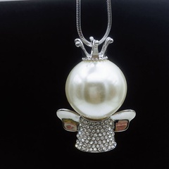Fashion Angel Pendant Inlay Pearl Simple Long Alloy Sweater Chain Jewelry