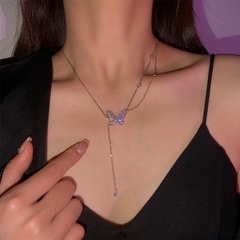 new Fashion silvery pendant Zircon Butterfly shape copper Necklace
