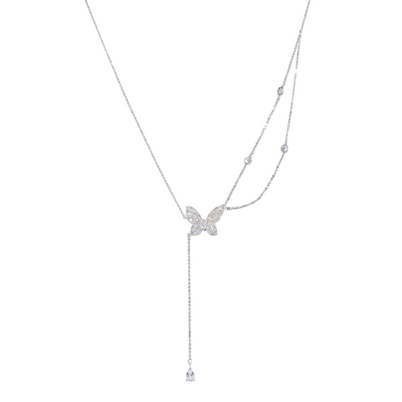 Bijoux Fantaisie Colliers | Nouveau Mode Argent Pendentif Zircon Papillon Forme Cuivre Collier - TJ32911