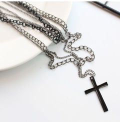 Fashion Simple Multi-Layer Chain Cross Pendant Alloy Necklace