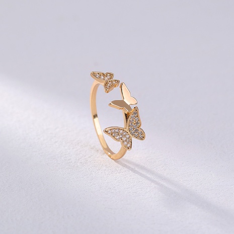 Anillo de cobre ajustable de apertura creativa de mariposa de Micro diamantes de imitación de moda's discount tags