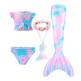Childrens Mermaid Swimsuit Girls Colorful Bikini Childrens Split Swimwear Swimsuit Flower Bad Pendant FivePiece Setpicture15