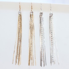Fashion Elegant Rhinestone Inlaid Long Tassel Alloy Earrings Wholesale