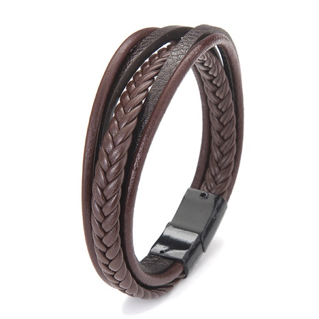 Mode Simple Noir Brun En Cuir Corde Tissé Aimant Bracelet's discount tags