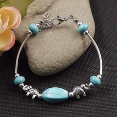 Retro blue adjustable Turquoise elephant shape beads alloy Bracelet