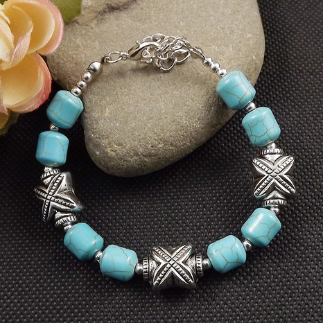 Rétro réglable géométrique bleu perles Turquoise alliage Bracelet's discount tags