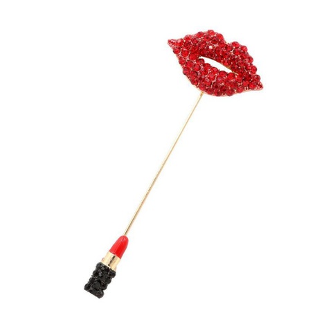 New Fashion Sexy Red Lipstick Lips Diamond Oil Drip Alloy Brooch's discount tags