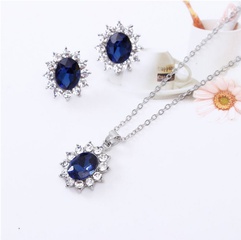 Fashion Simple Sapphire Full Diamond SUNFLOWER Alloy Ear Stud Necklace Set