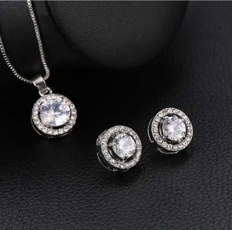 Fashion Simple round Diamond-Studded Alloy Necklace Ear Stud Set's discount tags