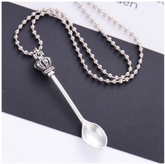 Fashion Classical Crown Mini Tea Spoon Alice Spoon Shape Alloy Necklace