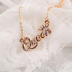 Fashion Crown Letters Pendant Short Clavicle Chain Inlay Rhinestone Alloy Necklace Jewelry
