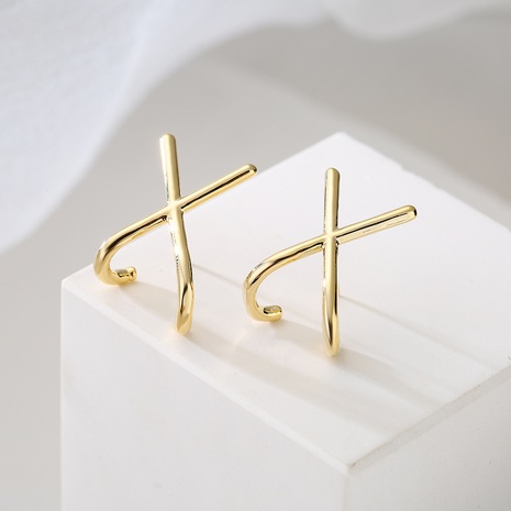 new style copper Plated 18K Gold Cross Geometric Stud Earrings's discount tags